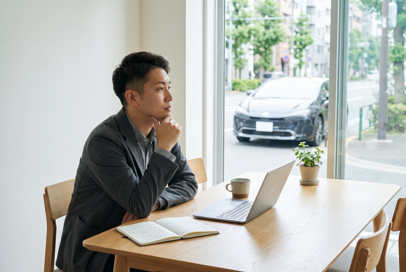 自宅のテーブルで家計を整理する若い男性