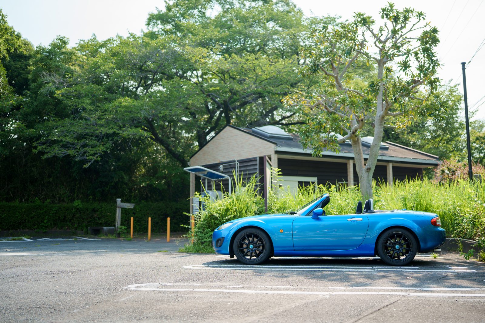 青いNCロードスターのサイドビュー
