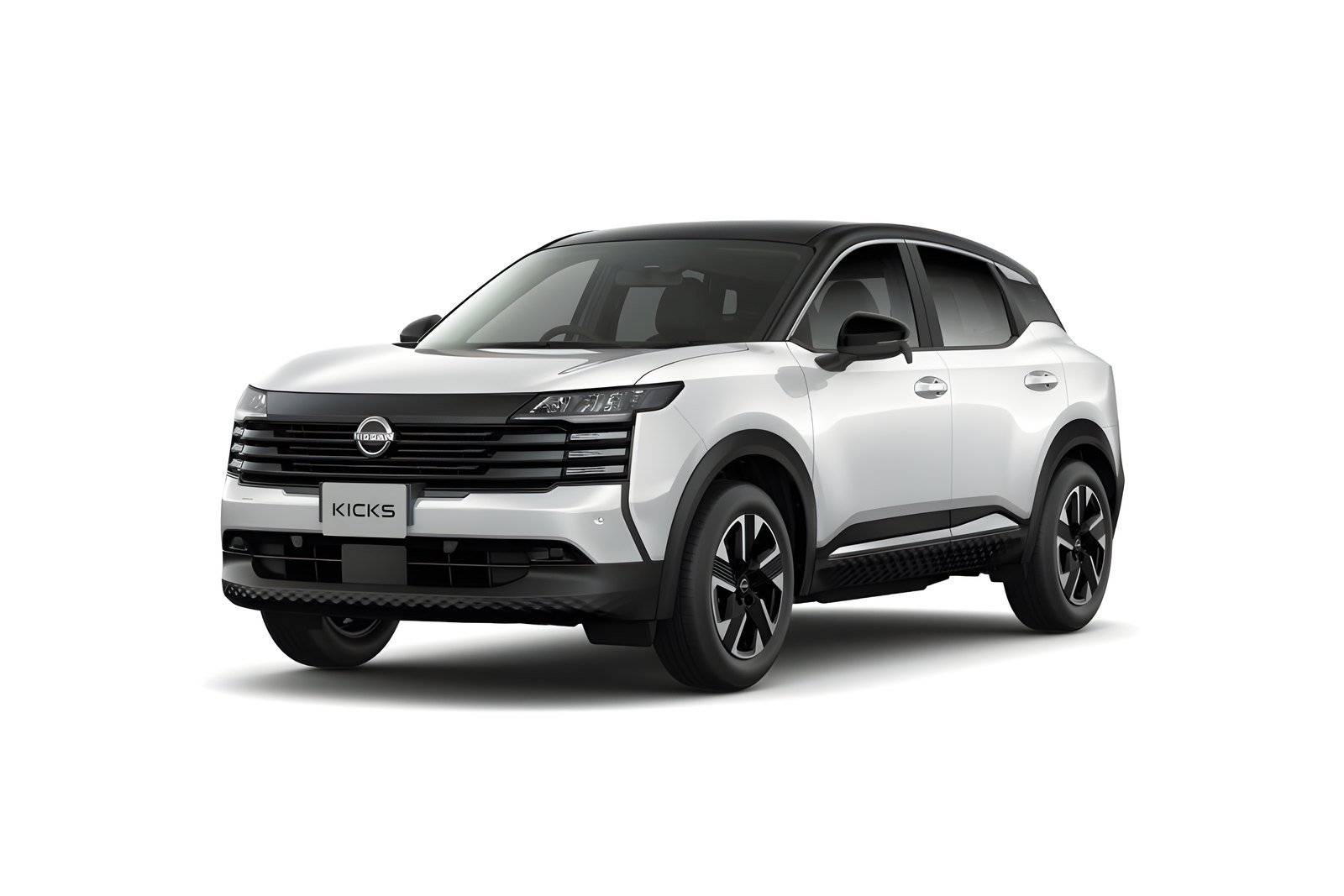 白いボディの新型日産キックスを前方から見た外観